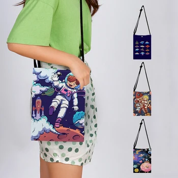 Komik Sevimli Karikatür Spaceman Astronot Baskılı Mini Crossbody omuzdan askili çanta Pratik Telefon Kılıfı Moda Rahat Flap postacı çantası 1