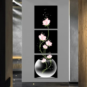 DIY Elmas Nakış Soyut Çiçekler Çapraz Dikiş Elmas Boyama Tam Vazo Çiçek El Sanatları Sanat Hediye Ev Dekor Triptik 1