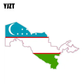 YJZT 14.4 CM*9.2 CM Özbekistan Süslemeleri Bayrağı Harita Çıkartması Windows PVC Kask Araba Sticker 6-1202 1
