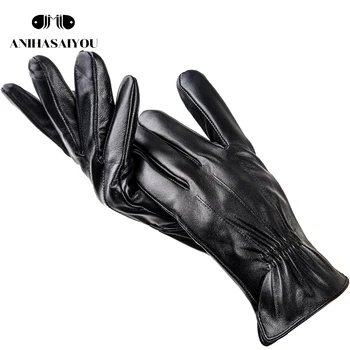 Sürüş ince yumuşak erkek deri eldiven, sıcak kış eldiven deri erkek, siyah eldiven erkek kış, koyun derisi erkek gloves-8007Y 1