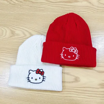 Kawaii Yeni Anime Hello Kitty Kedi Şapka Sanrio Örme Şapka Karikatür Yaratıcı Sevimli Kış Yumuşak Sıcak Şapka Gösterisi Küçük Hediye Kızlar için 1