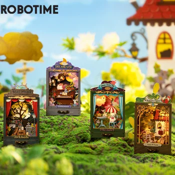 Robotime Rolife Dollhouse DIY minyatür gizli bahçe kutusu sineması ışık ile 4 stilleri ev dekor montaj 3D ahşap oyuncaklar DS023 1