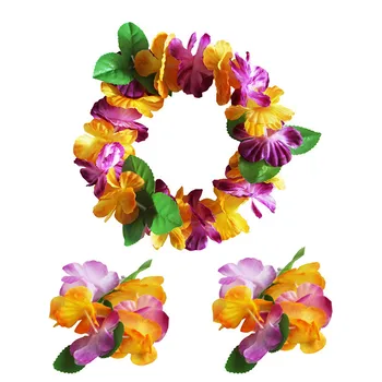 3 adet / takım Kalınlaşmış Hawaiian Leis Hula Dans Luau Parti, Çiçek Kolye Leis Parti Malzemeleri için İyilik Kutlamalar ve Dekor 1