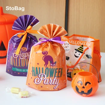 StoBag 50 adet Mutlu Cadılar Bayramı Partisi El Yapımı Şeker Kurabiye Paketleme Çantası Üst Açık Kurdele İle Çocuklar Favor Bisküvi Malzemeleri 1