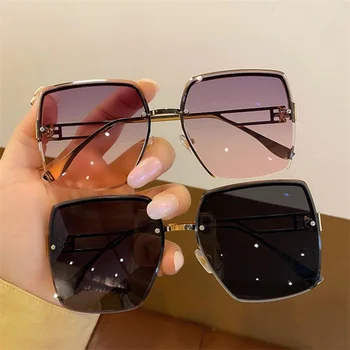 Marka Tasarımcı Güneş Gözlüğü Çerçevesiz güneş gözlüğü Büyük Boy Çerçeve Gözlük Anti-Uv Gözlük Degrade Renk Süs Gözlüğü Eyew