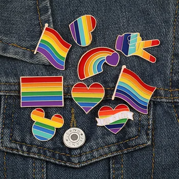 LGBT Tasarım Gökkuşağı Yaratıcı Kalp Yaprak Parmak Afiş Emaye Pimleri Özel Metal Broş Çanta Yaka Rozeti Takı Hediye Drop Shipping 1