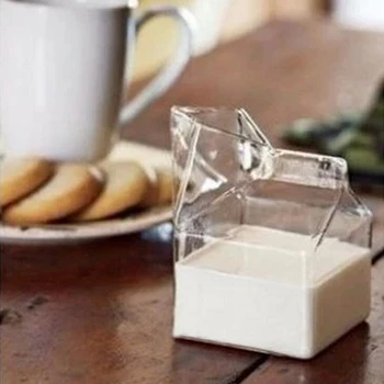 1 Adet 300ML Yarım Pint Süt Karton Tarzı Yaratıcı Mini Kremalı Sürahi Cam Süt cam kupa İçme Şurubu çay şişesi 1