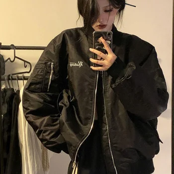 Vintage Ceketler Bombacı Ceket Kadın Siyah Gotik Harajuku Grunge Çift Sonbahar Serin Giyim Yeni 2022 Amerikan Beyzbol Ceket
