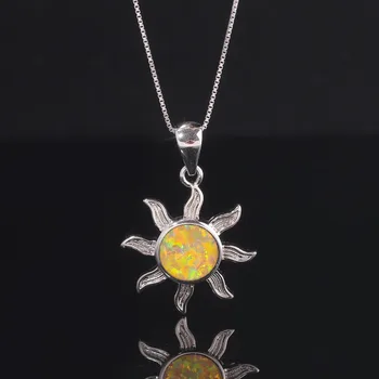 CiNily Lüks Büyük Yangın Opal Güneş Kolye Gümüş Kaplama Güneş Yıldız Charms İle Toprak Sarı Taş Basit Chic Takı Adam kadın 1