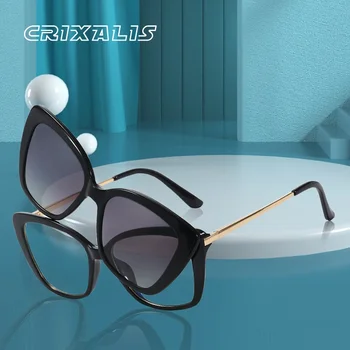 CRIXALIS Clip-on Polarize Güneş Gözlüğü Kadın 2023 Vintage Kare Anti-yorgunluk Bilgisayar Gözlük Kadın UV400 zonnebril dames 1