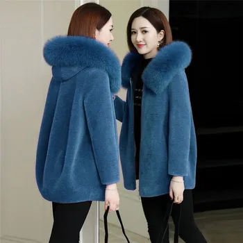 Kış Faux Kürk Ceket kadın Kürk yaka Kapşonlu Parkas Artı Boyutu 5XL Kore Gevşek sıcak tutan kaban Anne Katı Kısa Kalınlaşmak Dış Giyim 1