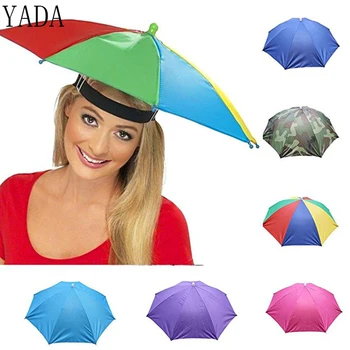 YADA Açık Şemsiye Şapka Yenilik Katlanabilir Güneş ve Yağmurlu Bir Gün Eller Serbest Gökkuşağı Katlanır ve Su Geçirmez Renkli Şapka Kap Stok YS0018 1