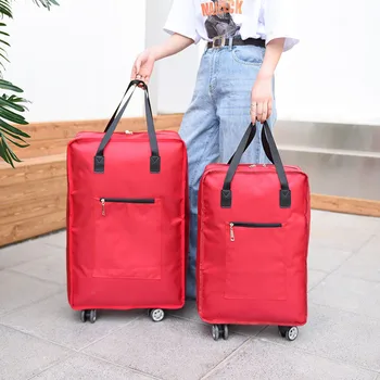 Büyük Kapasiteli Dört Tekerlekli Seyahat Çantası Taşınabilir Bagaj Depolama Bavul Seyahat Çalışması için Oxford Katlanır alışveriş çantası XA747F 1