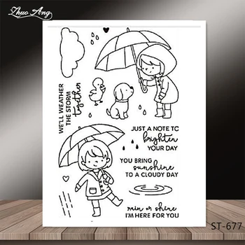 ZhuoAng Tür kız tutun şemsiye köpekler İçin Temizle Pullar DIY Scrapbooking / Kart Yapımı / Albümü Dekoratif Silikon Damga El Sanatları 1