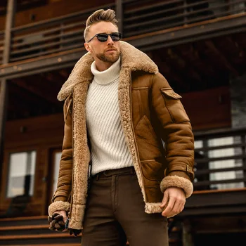 Moda 2021 Kış Ceket Erkekler Orta uzunlukta Rüzgarlık Ceket Yaka Düz Renk Süet Ceket Polar Ceket Beyefendi Куртка 1