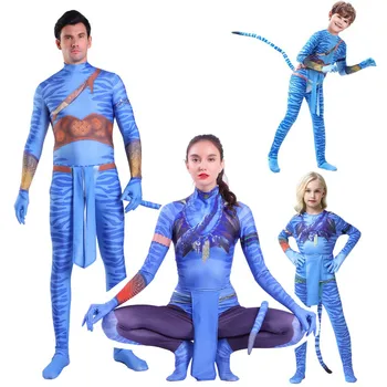 Çocuk Yetişkin Avatar 2 Kostüm Cosplay Takım Elbise Jake Sully Neytiri Bodysuit Zentai Tulumlar Cadılar Bayramı parti giysileri Sahne 1