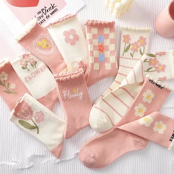 Japon Harajuku Tarzı Kawaii Kadın Çorap Pamuk Çilek ve Çiçek Komik ve Pembe Çorap Kadın 1