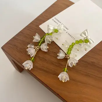Kore Basit Zarif Çan Orkide Küpe Yeni Buzlu Boncuklu Püskül Gümüş İğne Küpe Kız Tasarım Çiçek Takı Aksesuarları 1