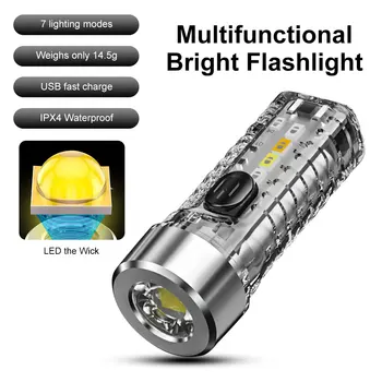 Minyatür ışıklı anahtarlık USB C LED fener şarj edilebilir mıknatıs kamp UV çok fonksiyonlu taşınabilir keten ışıkları El feneri 1