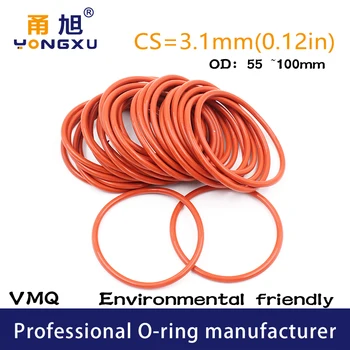 Kırmızı Silikon O-ring Silikon VMQ CS3. 1mm Kalınlık OD55/60/65/70/75/80/85/90/95/100*3.1 mm ORing Conta Kauçuk Conta Yıkama Halkaları 1