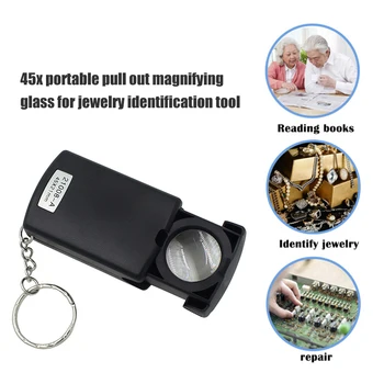 45x Taşınabilir Cam Büyüteç Mini Cep Katlanır Büyüteç Döngü Takı Tanımlama Aracı Optik Lens Aracı LED 1