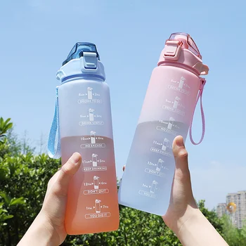 1 Litre Su Şişesi Saman Kızlar Motivasyon içme suyu şişesi Spor Su Şişesi Zaman İşaretleyici İle Taşınabilir Plastik Şişeler 1