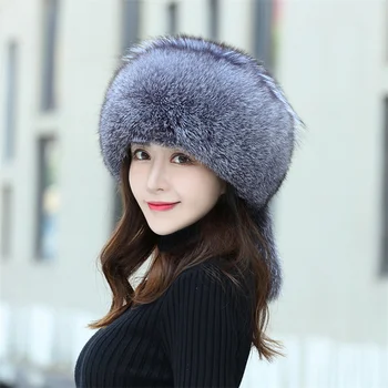 Kadın Tilki Kürk Şapka 2022 Yeni Tilki Kürk Rüzgar Geçirmez Sıcak Earmuffs Kış Şapka kadın Kürk Şapka Rus Şapka