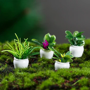 1 adet Dollhouse Minyatür Saksı Bitkileri Yeşil Bitki Pot Ev Dekorasyon Aksesuarları Oyuncak 1