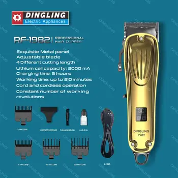DingLing 1982 Altın Metal Berber Profesyonel Saç Kesme Elektrikli Akülü LCD Saç Düzeltici Saç Kesme Makinesi 1
