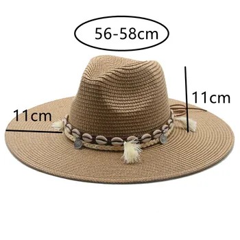 Panama şapkası Kadın Erkek bant kemer Batı Kovboy Hasır Şapkalar Büyük Ağız 11 cm Güneş Koruma Plaj Hasır Kadın Şapka Sombreros De Mujer