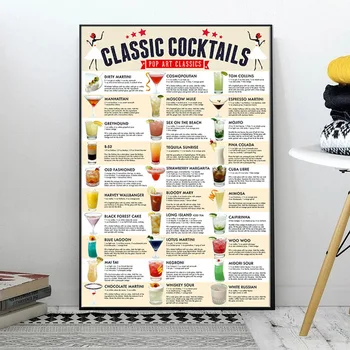 Cep Kokteyller Kılavuzu Poster Mutfak Tuval Boyama Kokteyl Menü Baskılar Üzerinde 100 İçecekler Resim Bar Modern Dekorasyon 1