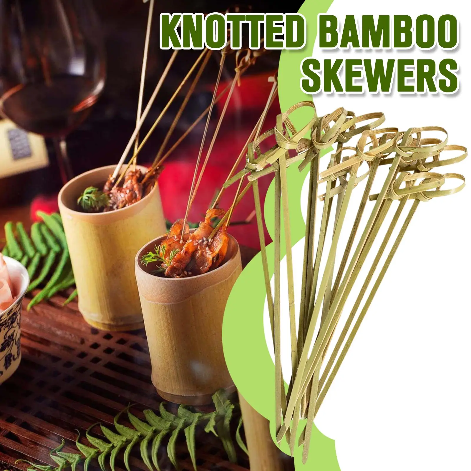 100 Adet Tek Kullanımlık Bambu Kravat Bambu Düğüm Seçtikleri 4.72 İnç Meze, Sandviç, kokteyl İçecekler Şiş Kürdan Görüntü 3
