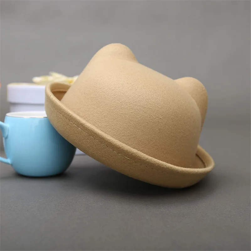 Moda ebeveyn-çocuk Melon Şapka Kedi Kulak fötr şapkalar Çocuklar için Resmi Kap Fötr şapka Kadın Görüntü 4