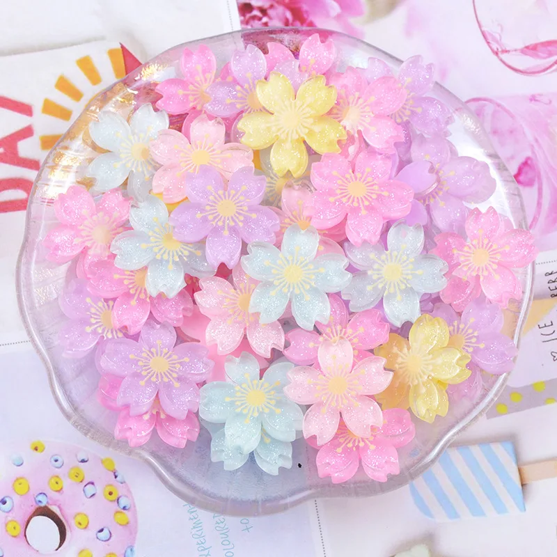 10 Adet Reçine Kiraz Çiçekleri Glitter Düz Geri Cabochons Bezemeler uğurlu takı Yapımı telefon kılıfı Dekorasyon Aksesuarları Görüntü 1