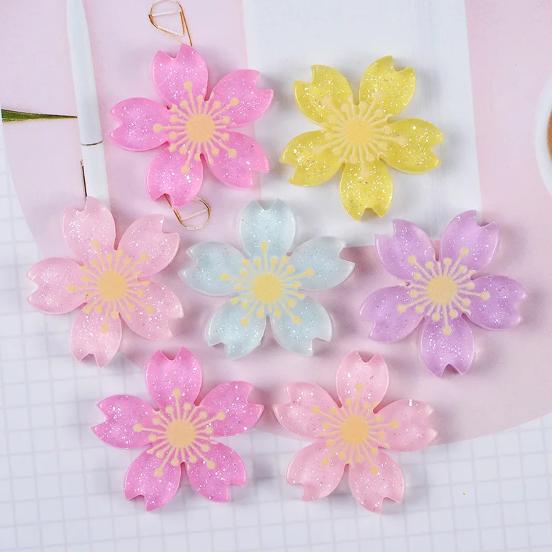 10 Adet Reçine Kiraz Çiçekleri Glitter Düz Geri Cabochons Bezemeler uğurlu takı Yapımı telefon kılıfı Dekorasyon Aksesuarları Görüntü 2