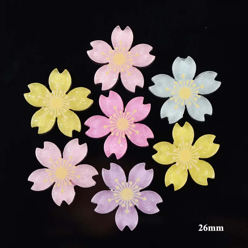 10 Adet Reçine Kiraz Çiçekleri Glitter Düz Geri Cabochons Bezemeler uğurlu takı Yapımı telefon kılıfı Dekorasyon Aksesuarları Görüntü 3
