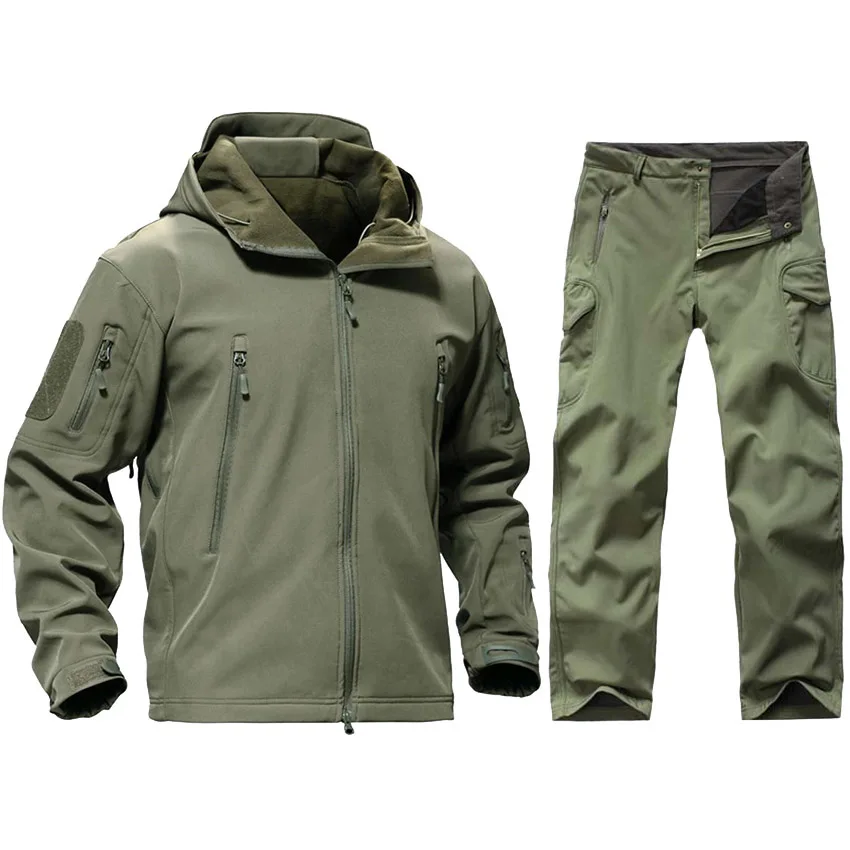 TAD Taktik Erkekler Ordu Avcılık Giyim Yürüyüş Keşfetmek Takım Kamuflaj Sharkskin Softshell Askeri Su Geçirmez Kapüşonlu Ceket + Pantolon Görüntü 2