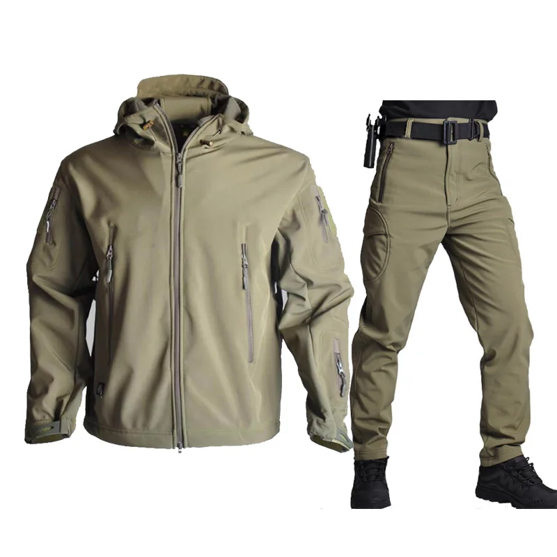 TAD Taktik Erkekler Ordu Avcılık Giyim Yürüyüş Keşfetmek Takım Kamuflaj Sharkskin Softshell Askeri Su Geçirmez Kapüşonlu Ceket + Pantolon Görüntü 5