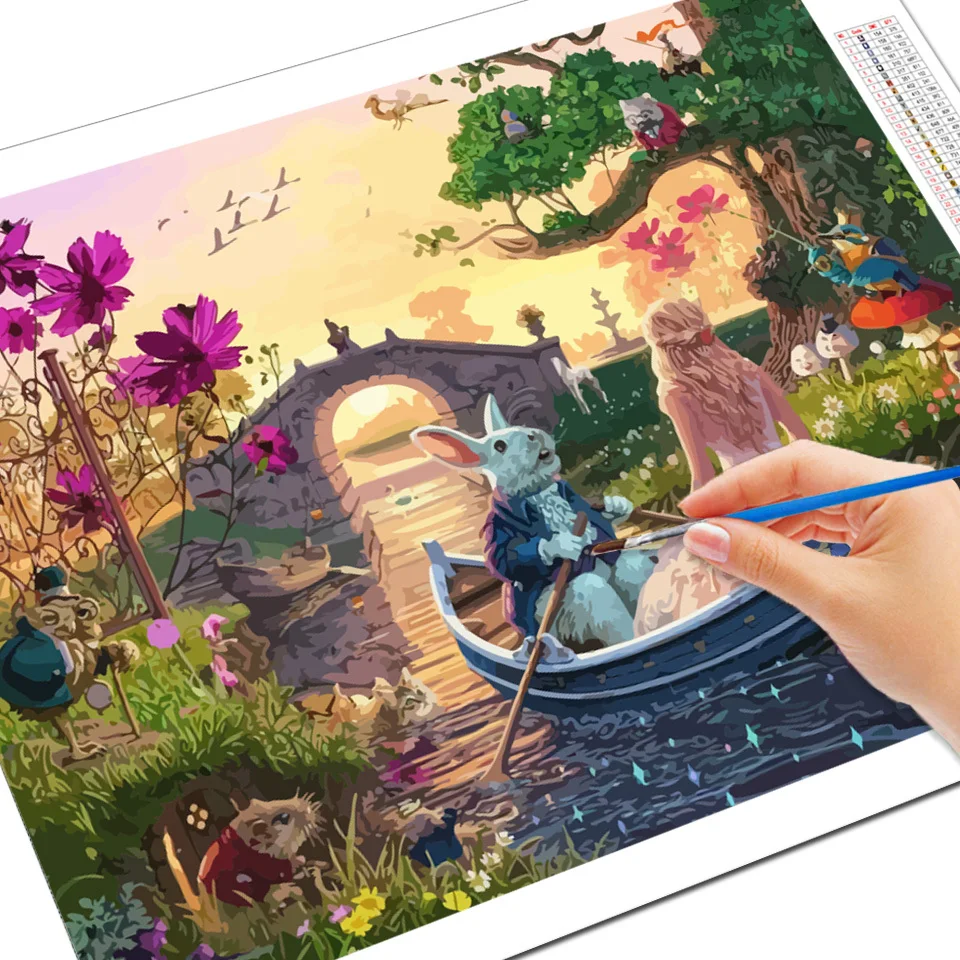 Disney Yetişkin Numarası Boyama Alice İn Wonderland Çizim By Numbers Tavşan Karikatür Çizim Nehir Akrilik Tuval Duvar Sanatı Görüntü 1