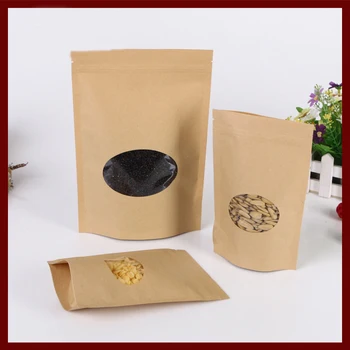 11*16+3 10 adet kahverengi kendinden zip kilit kraft kağıt torbalar hediyeler için pencere ile tatlılar ve şeker gıda çay takı perakende paket kağıt 2