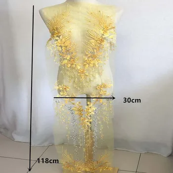 120 * 30CM 3D Çiçekler Giyim Yama, Dantel Ağır Boncuklu Nakış Yamalar Taklidi Vücut Aplike Kristal düğün elbisesi 2