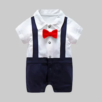 Yeni Doğan Bebek Giyim Yaz Beyefendi Tulum 0-12M Bebek Erkek Pamuk Tulum Bebek Vücut Giysileri Yenidoğan Unisex İnce Kostümleri 2