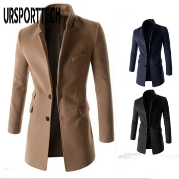 2019 Yeni Kış Yün Ceket Erkekler Eğlence Orta Uzun Yün Palto Erkek Saf Renk Rahat Moda Ceketler Casual Erkek Palto 2