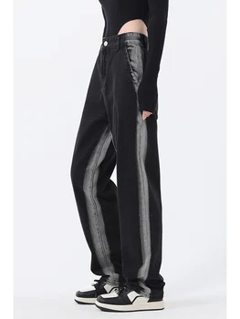 Vintage Yüksek Bel Kadın Siyah Kot Kore Moda Streetwear Geniş Bacak Jean Kadın Kot Pantolon Düz Baggy Kot Pantolon 2