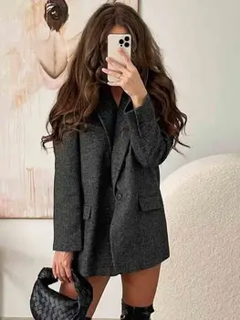 KLKXMYT TRAF Kadın Blazer 2023 Sonbahar Yeni Moda Ofis Casual Blazers Ceket Vintage Uzun Kollu Kadın Giyim Şık Ceket 2