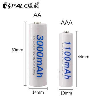 PALO 3000mAh AA şarj edilebilir pil + 1100mAh AAA Şarj Edilebilir Piller AA 1.2 V Ni-MH AA Pil AAA Piller ile LCD Şarj Cihazı 2
