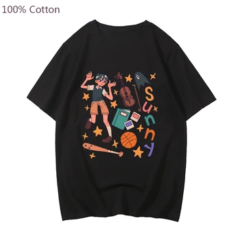 Oyun Omorı Güneşli T-Shirt Harajuku Kısa Kollu Tee Gömlek %100 % Pamuk Casual Streetwear Tops Kawaii Karikatür T Shirt Erkek / Kadın 2