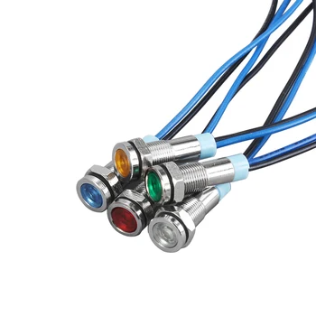 1 ADET 6mm uyarı led'i Metal Gösterge ışığı Pilot su geçirmez IP67 Sinyal lambası 6V 12V 24V 220v tel ile kırmızı sarı mavi yeşil 2