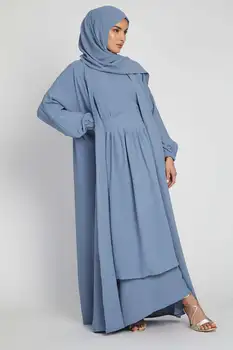 3 Parça Kimono Abaya Seti Müslüman Başörtüsü Elbise mini etek Açık Abayas Kadınlar için Dubai Türkiye İslam Giyim Ramazan Kaftan 2