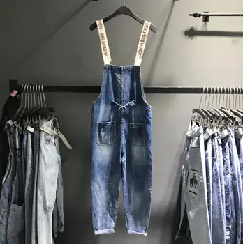 Streetwear Tulum Kot Kadın Gevşek Önlük Pantolon Kadın Moda Delik Kot Klasik Tulum combinaison femme q395 2